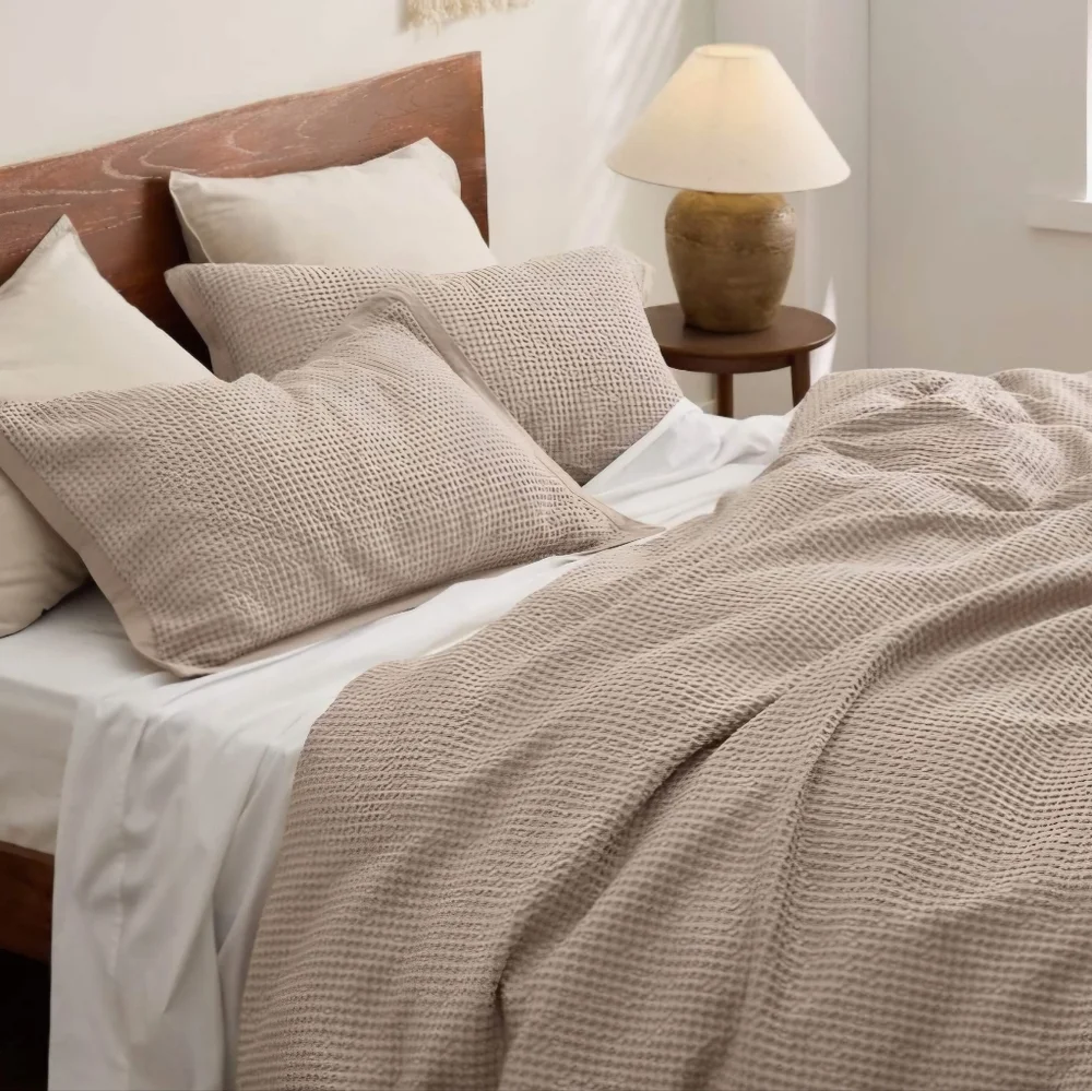 100% Cotton Duvet Set Waffle Weave Khaki King